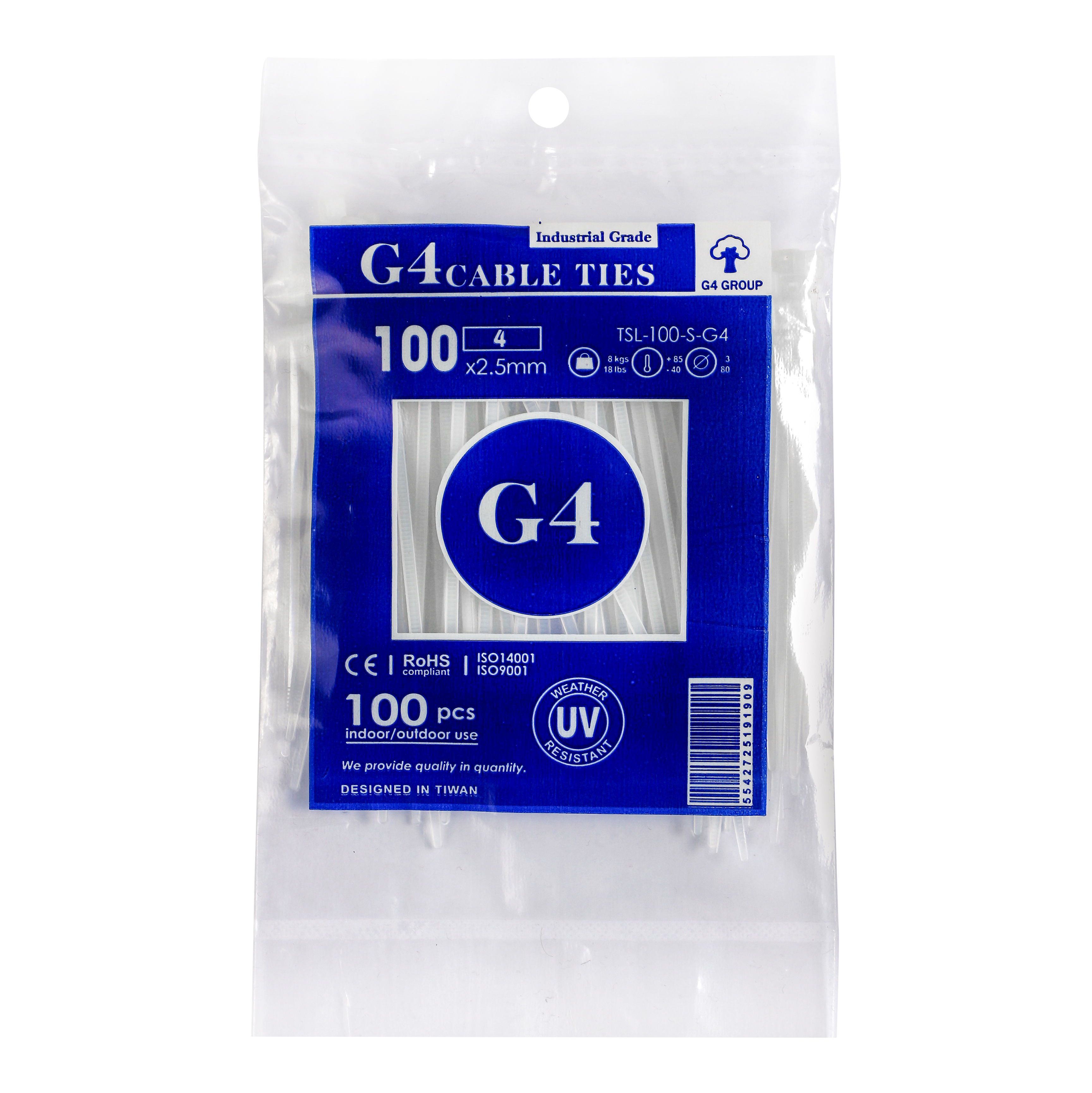 بست کمربندی 10 سانتی با عرض 2.5 میلیمتر جی فور G4 مدل 100mm x 2.5 mm بسته 100 عددی